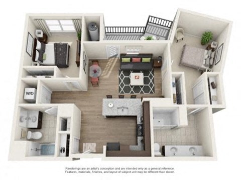 Floor plan for 2 beds, 2 baths, 1004 sqft